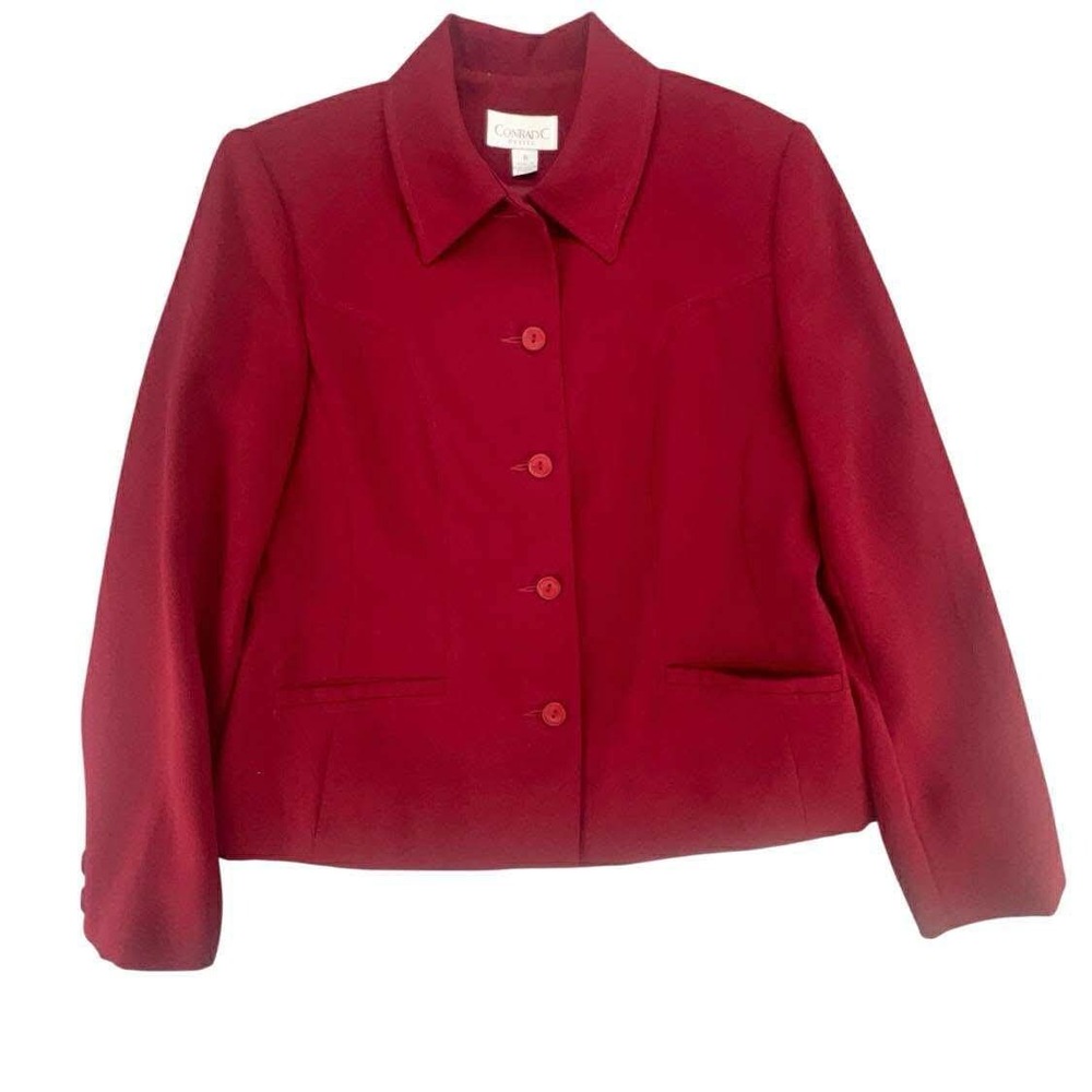 Vintage Conrad C‎ Petite Red Blazer Jacket Women's Size 8 Business Career